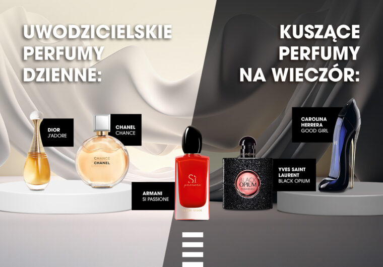 Uwodzicielskie perfumy dzienne i kuszące perfumy na wieczór - infografika